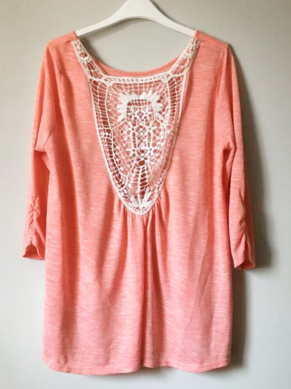 Pastelcore Coral Heathered Crochet Lace Back A-Line Top Coquette Girl